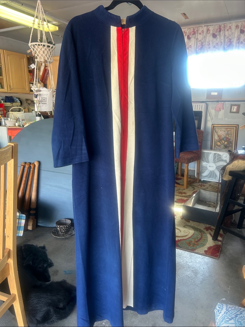 jcpenney Navy Robe with Red and White Center Stripe Vintage